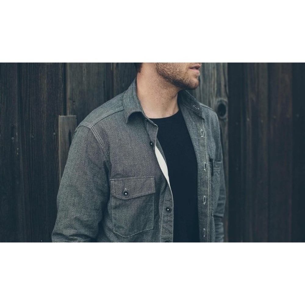 Taylor Stitch Mens Utility Charcoal Salt Pepper Cotton Button Down Shirt 44 XL